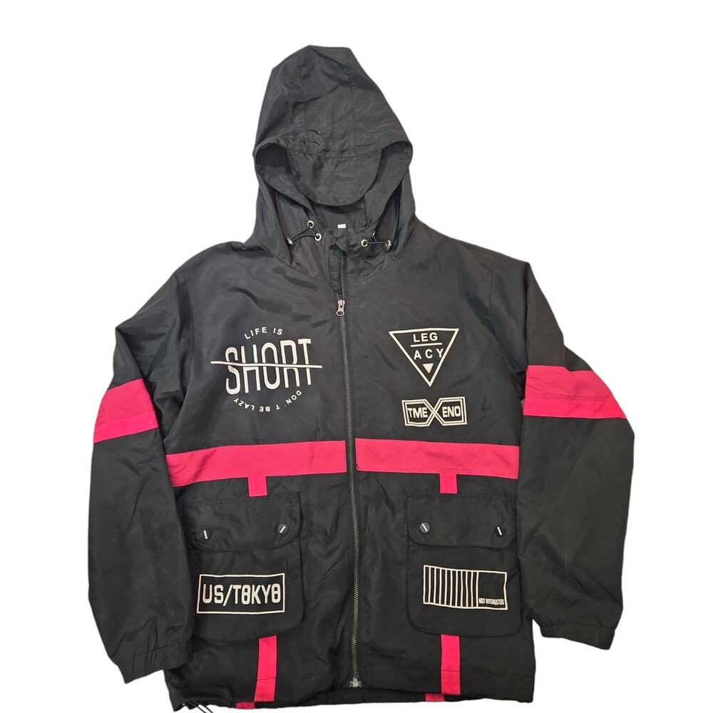 Graphic, Black & Pink, Hooded Jacket | Size Small